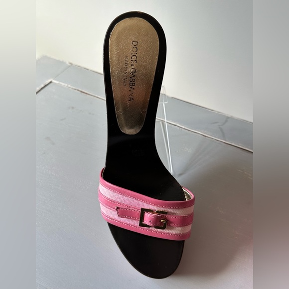 Dolce & Gabbana - Vintage Pink Canvas/Calf-Skin Leather Wedge Sandals - Picture 5 of 8